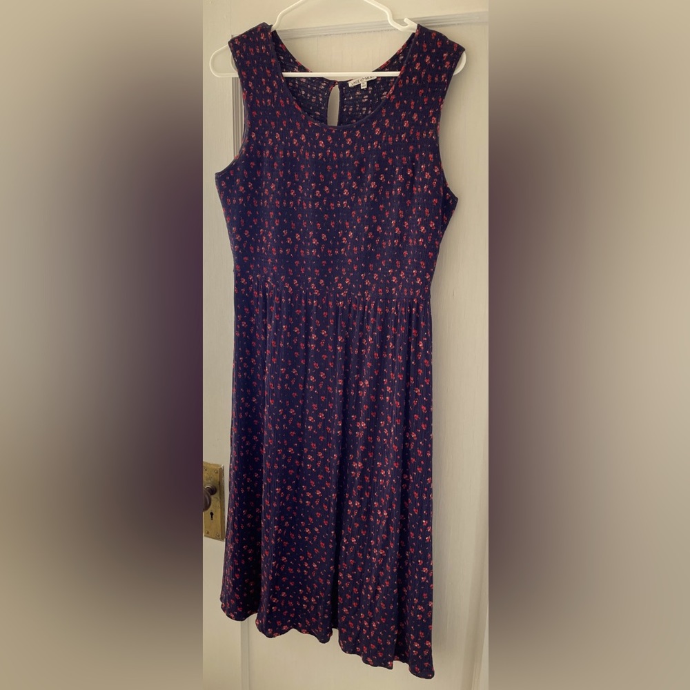 Comfortable, Light, Navy Blue & Red Floral Dress